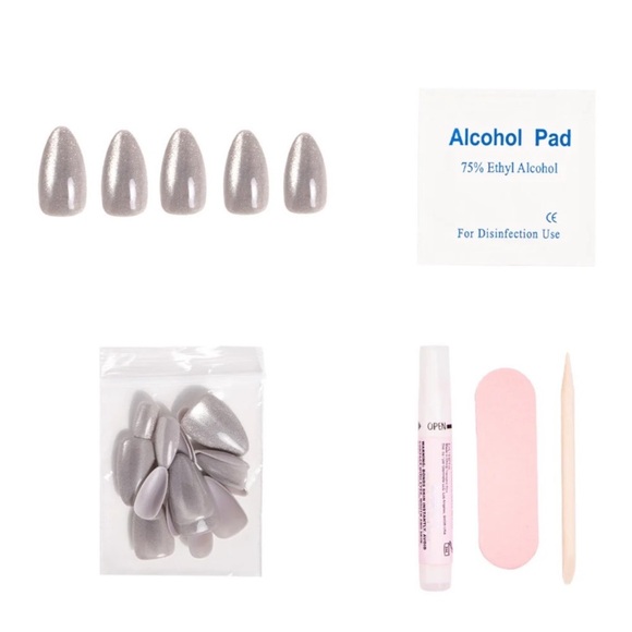 Glamnetic Reusable Glitter Press-On Nails, Oslo, Short, Almond, Silver - Picture 3 of 6